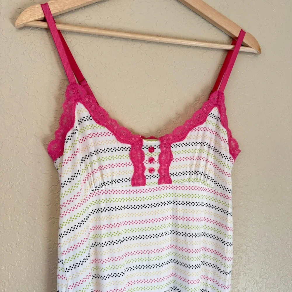 Y2K Peeping Tom Lace Trim Striped Polka Dot Chemise Nightgown L